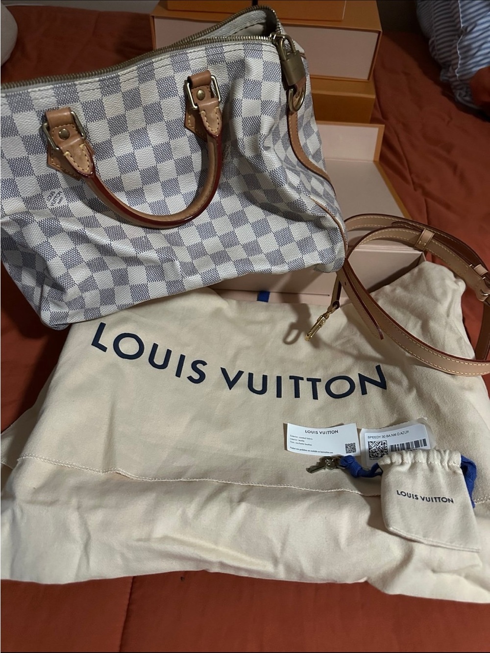 Louis Vuitton Damier Azur Satchel — White and Tan